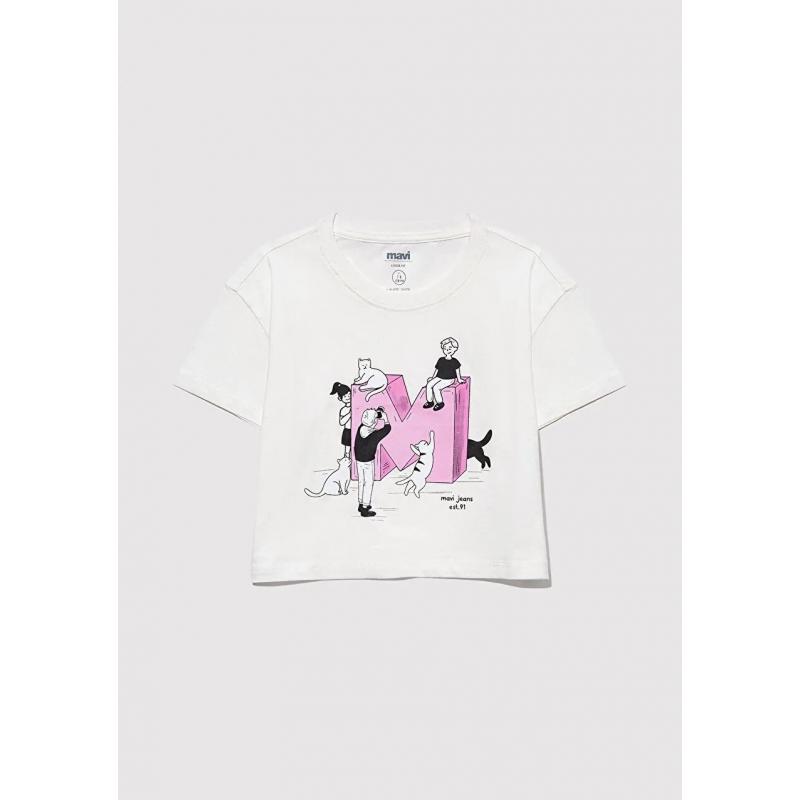 Mavi M Baskılı Kız Çocuk Crop T-shirt (M7610284-70057) Mavi M Baskılı Kız Çocuk Crop T-shirt (M7610284-70057)