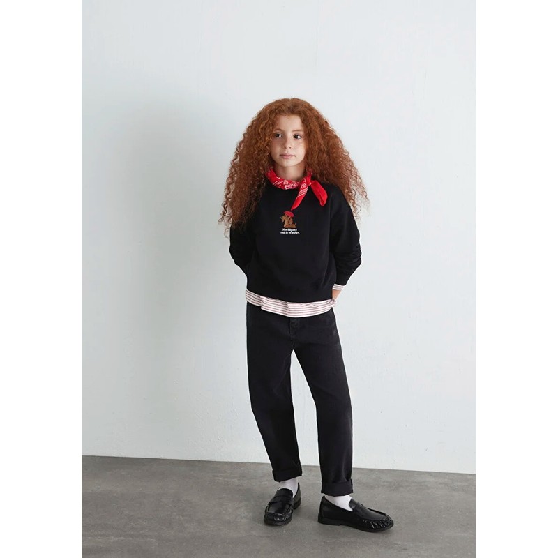 Mavi Köpek Nakışlı Kız Çocuk Sweatshirt (M7S10132-900) Siyah