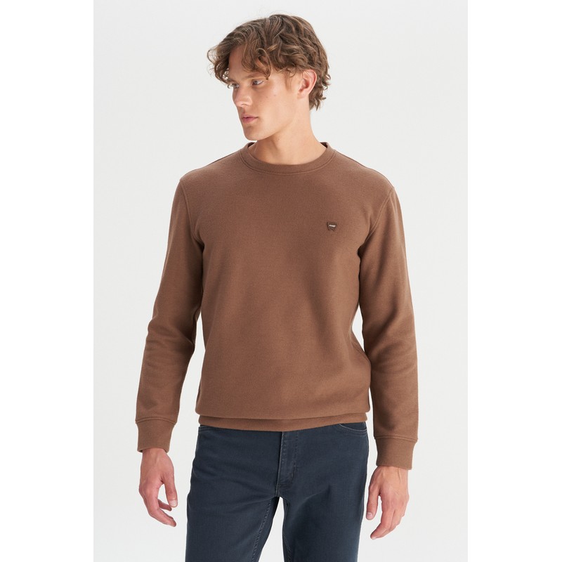 Wrangler Pamuklu Regular Fit Selanik Örgü Erkek Sweatshirt MW242262220 (MW242262220) Kahverengi