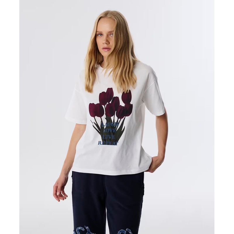 Twist Görsel Baskılı Kadın T-Shirt (TW6250070063) Ekru