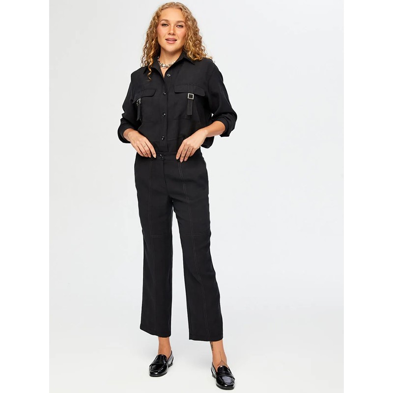 Faik Sönmez Dikiş Detaylı Staright Fit Kadın Pantolon W26PNT004 (UW26PNT004) Siyah
