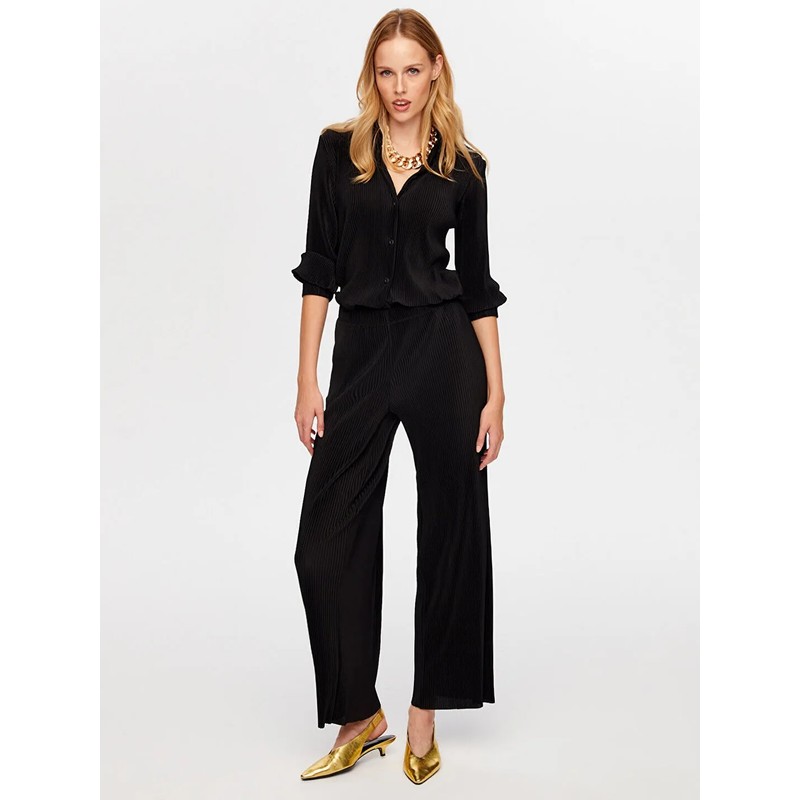 Faik Sönmez Kendinden Piliseli Wide Leg Fit Kadın Pantolon UW26PNT008 (UW26PNT008) Siyah