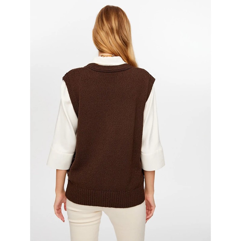 Faik Sönmez Yanları Kontrast Şerit Detaylı Pamuk Kadın Triko Yelek W26TRH012 (UW26TRH012) Faik Sönmez Yanları Kontrast Şerit Detaylı Pamuk Kadın Triko Yelek W26TRH012 (UW26TRH012)