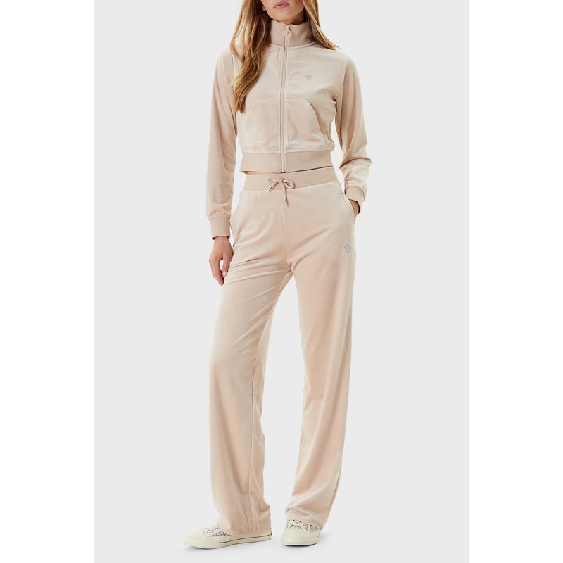 Guess Couture Taşlı Regular Fit Kadife Jogger Kadın Eşofman Altı V3BB26K0232 (V3BB26K0232) Bej
