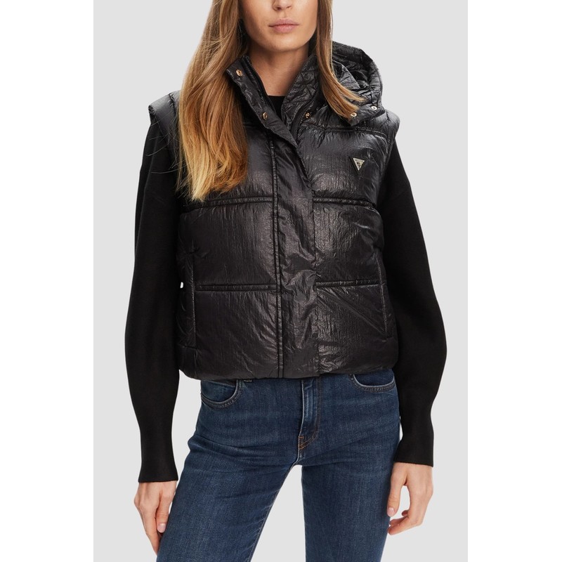 Guess Ernestine Dolgulu Kadın Crop Yelek W5YL11WHDO2 (W5YL11WHDO2) Siyah
