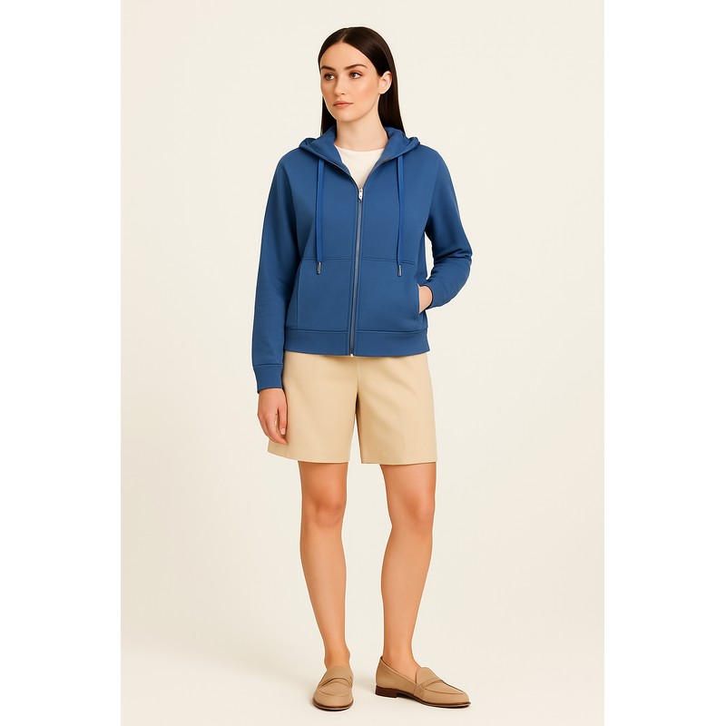 Guess Tam Fermuarlı Scuba Kumaş Kadın Sweatshirt W5YQ05KBYE2 (W5YQ05KBYE2) Mavi