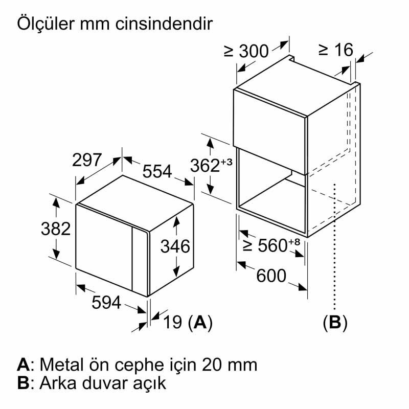 Bosch BFL520MS0 20 Lt. Siyah Ankastre Mikrodalga Fırın Bosch BFL520MS0 20 Lt. Siyah Ankastre Mikrodalga Fırın