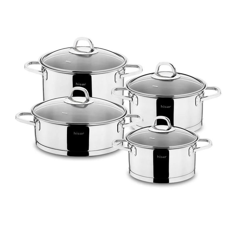 Hisar Rio 8 Parça Cam Kapak Çelik Tencere Seti 34340 Hisar Rio 8 Parça Cam Kapak Çelik Tencere Seti 34340