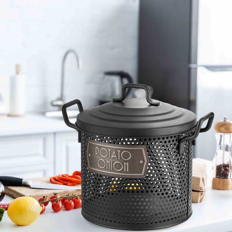 The Mia Siyah Metal Patates Soğan Kovası 30cm GLV0657 The Mia Siyah Metal Patates Soğan Kovası 30cm GLV0657