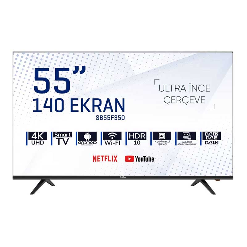 Saba Sb55f350 140 Cm Frameless 4k Ultra Hd Hdr10 Android Smart Dahili Uydu Alicili Led Televizyon Fiyati Ve Ozellikleri