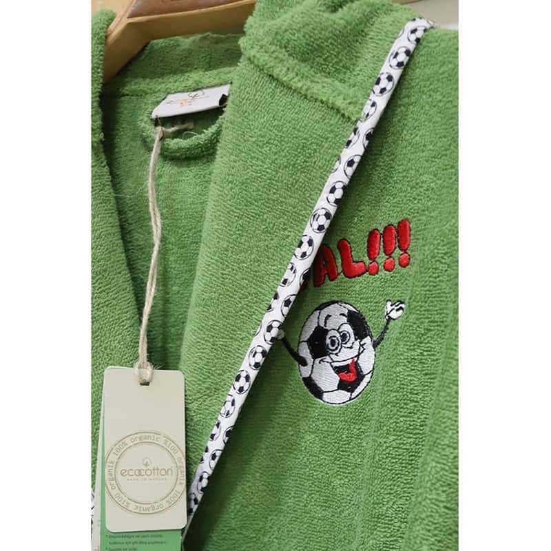 Ecocotton Organik Pamuk 3-4 Yaş Çocuk Bornoz - Funny Football Yeşil Ecocotton Organik Pamuk 3-4 Yaş Çocuk Bornoz - Funny Football Yeşil