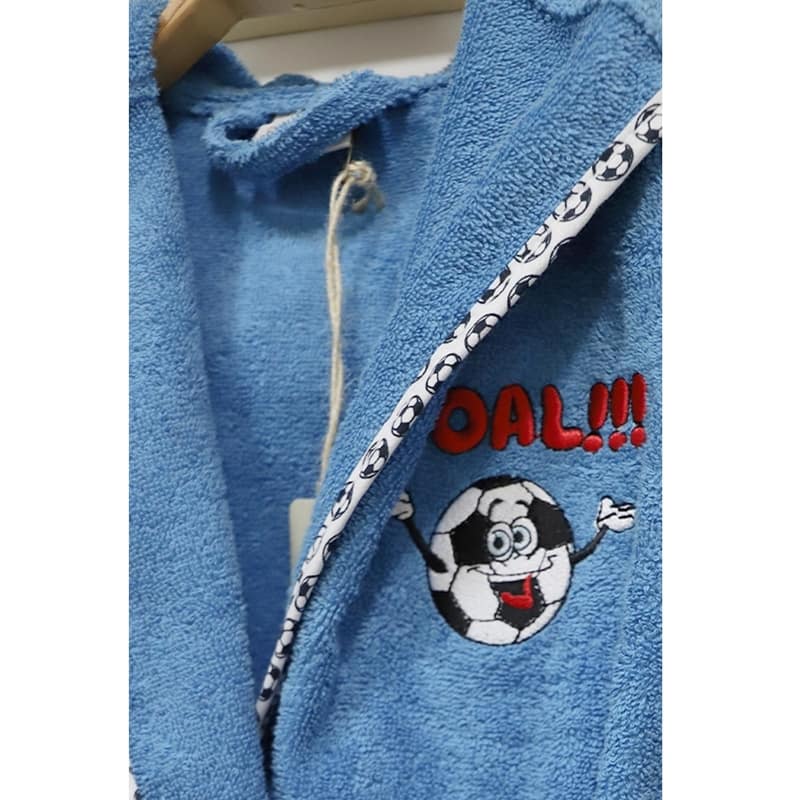 Ecocotton Organik Pamuk 5-6 Yaş Çocuk Bornoz - Funny Football Mavi Ecocotton Organik Pamuk 5-6 Yaş Çocuk Bornoz - Funny Football Mavi
