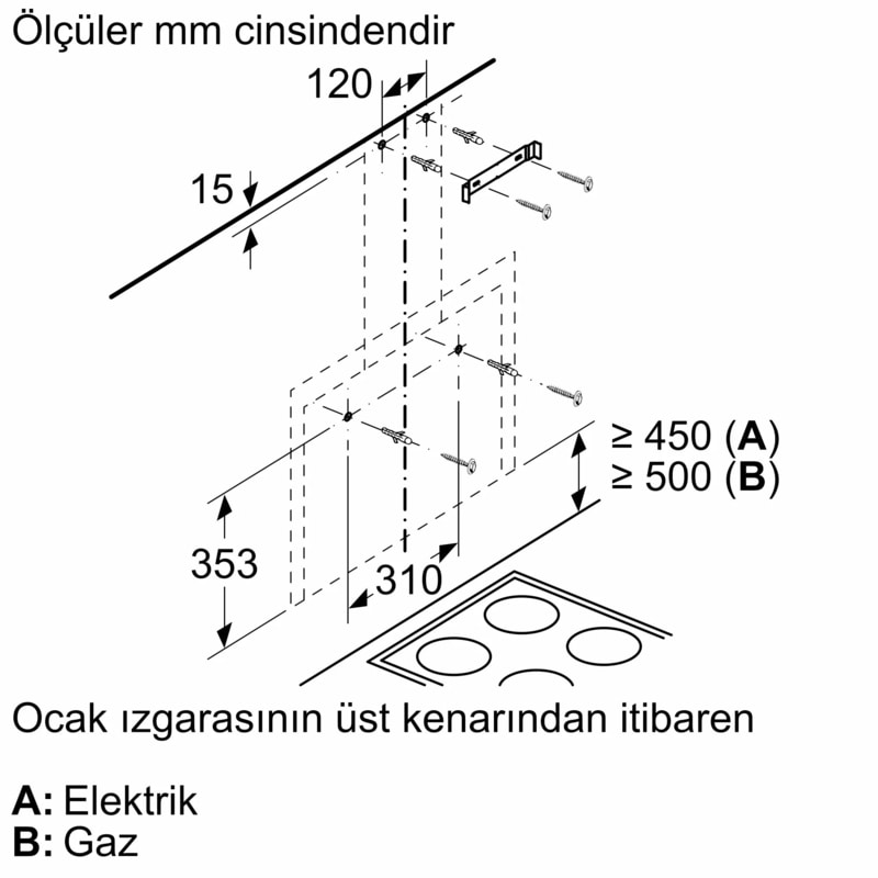 Bosch DWF65AJ70T 60 cm Gri Cam Duvar Tipi Ankastre Davlumbaz Bosch DWF65AJ70T 60 cm Gri Cam Duvar Tipi Ankastre Davlumbaz