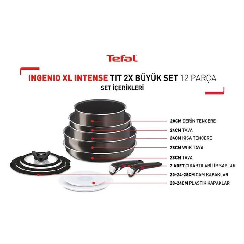 Tefal Ingenio XL Intense Titanyum 2X Büyük Set 12 Parça 2100129599 Tefal Ingenio XL Intense Titanyum 2X Büyük Set 12 Parça 2100129599