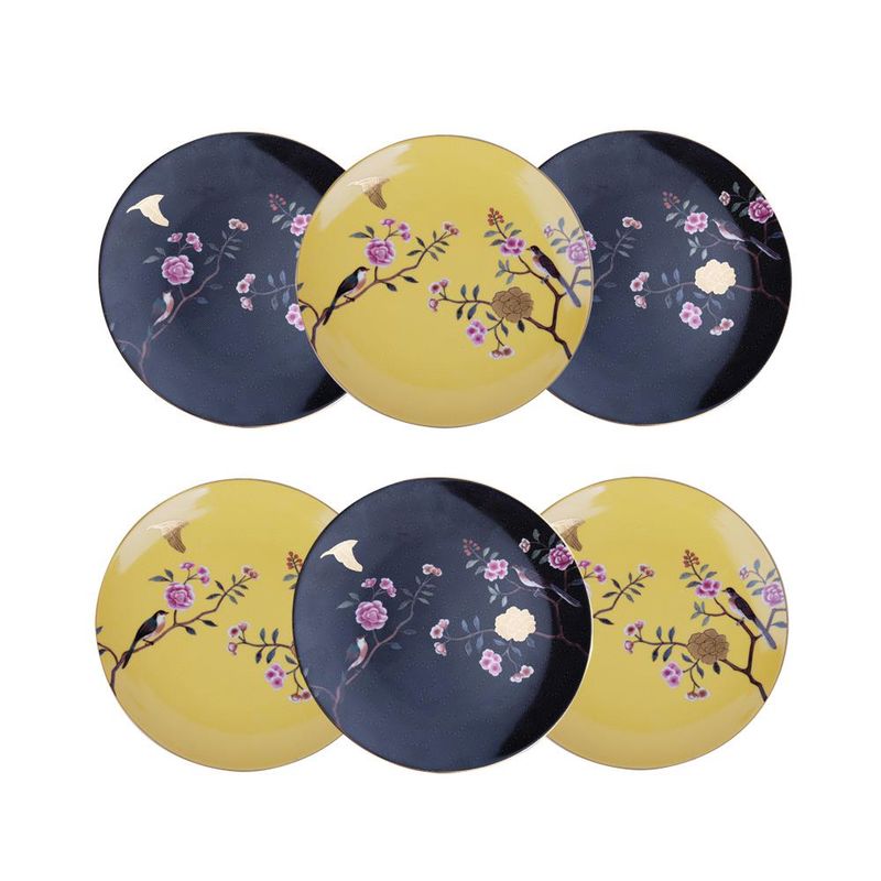 Lucky Art Lucile Siyah Sarı Kuş Desenli 6'lı Porselen Servis Tabağı Seti 20cm LYWY 007 Lucky Art Lucile Siyah Sarı Kuş Desenli 6'lı Porselen Servis Tabağı Seti 20cm LYWY 007