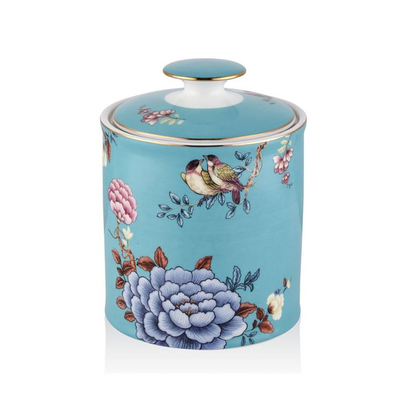  Lamedore 1LIN-CA013L Kavanoz Floral Blue Large Canister With Lid 12,5x16,5 cm