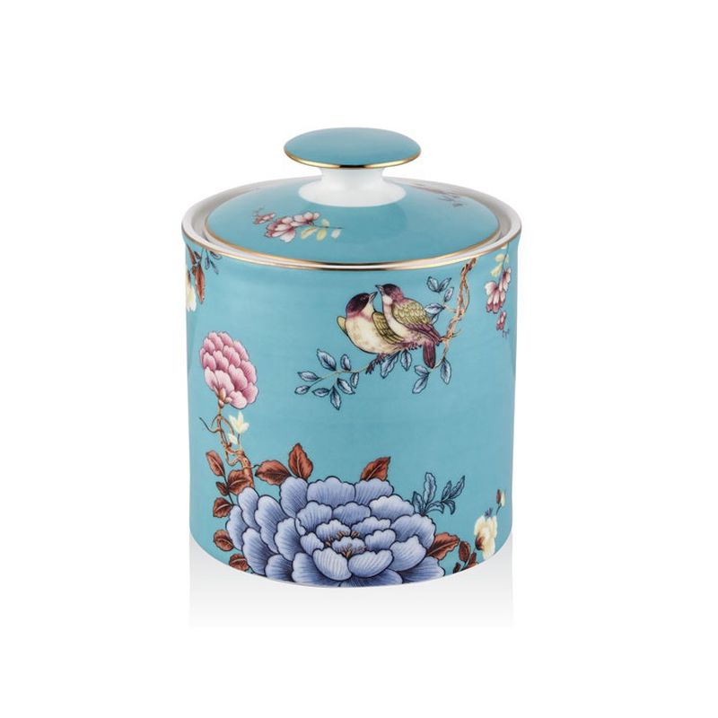  Lamedore 1LIN-CA013M Kavanoz Floral Blue Medium Canister With Lid 12x15 cm