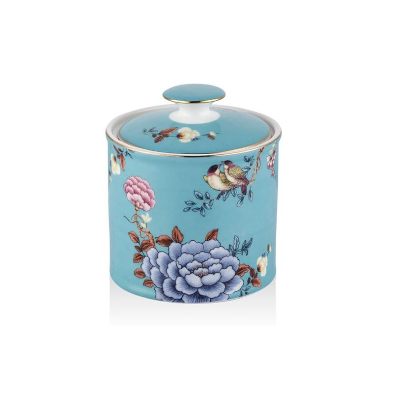  Lamedore 1LIN-CA013S Kavanoz Floral Blue Small Canister With Lid 11,5x13 cm