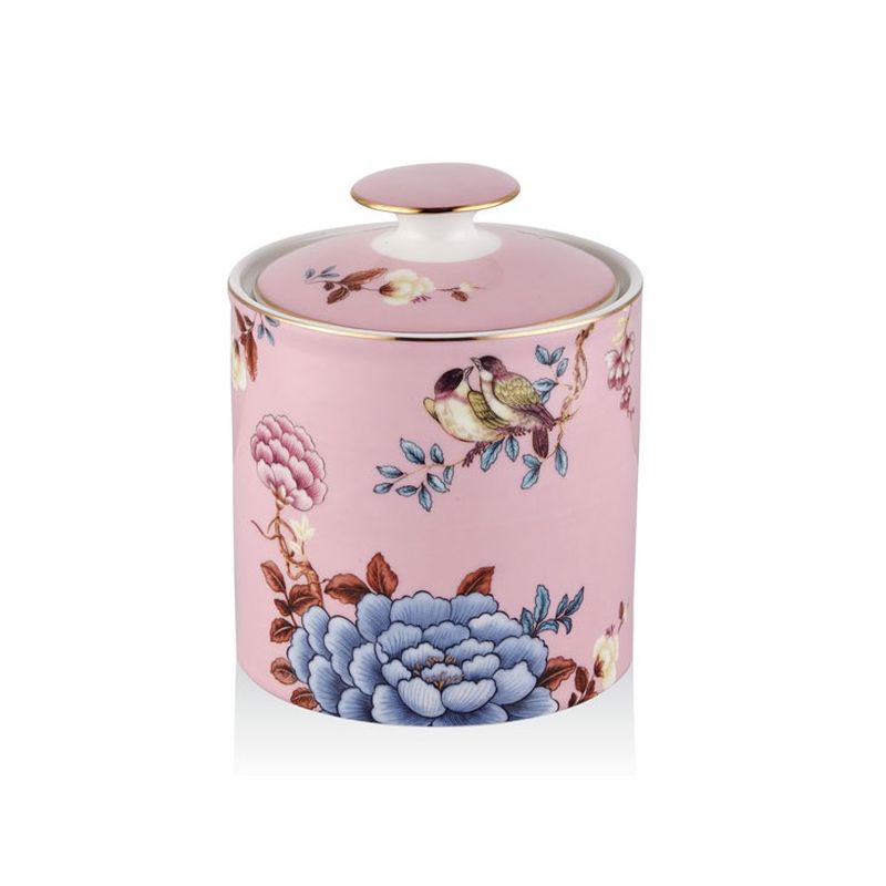  Lamedore 1LIN-CA014M Kavanoz Floral Pink Medium Canister With Lid 12x15 cm