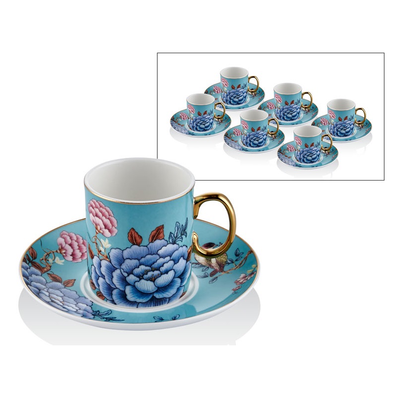  Lamedore 1LIN-CC063 Floral Blue 6'lı Kahve Fincan Seti