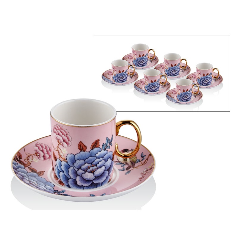  Lamedore 1LIN-CC064 Floral Pink 6'lı Kahve Fincan Seti