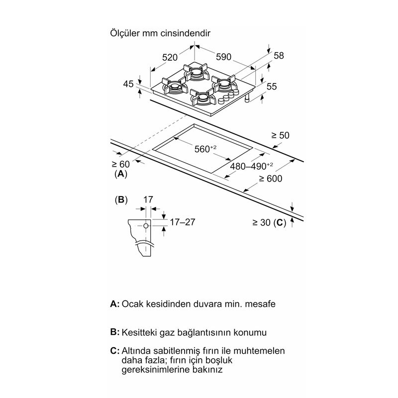 Bosch POP6C6P30O 60 cm Siyah Cam Ankastre Ocak Bosch POP6C6P30O 60 cm Siyah Cam Ankastre Ocak
