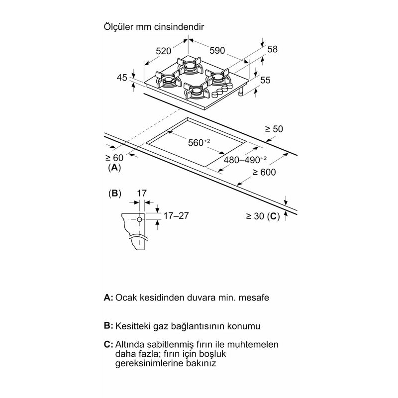 Bosch POP6C9P30L 60 cm Antrasit Gri Cam Ankastre Ocak Bosch POP6C9P30L 60 cm Antrasit Gri Cam Ankastre Ocak