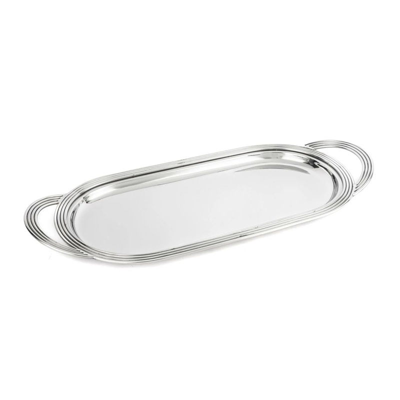 Mikasa Moor P341.379148 Gümüş Oval Kulplu Metal Tepsi 48x21cm 