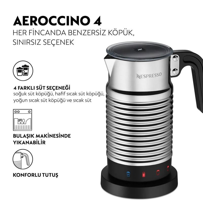 Nespresso Aeroccino 4 Gümüş Süt Köpürtücü Nespresso Aeroccino 4 Gümüş Süt Köpürtücü