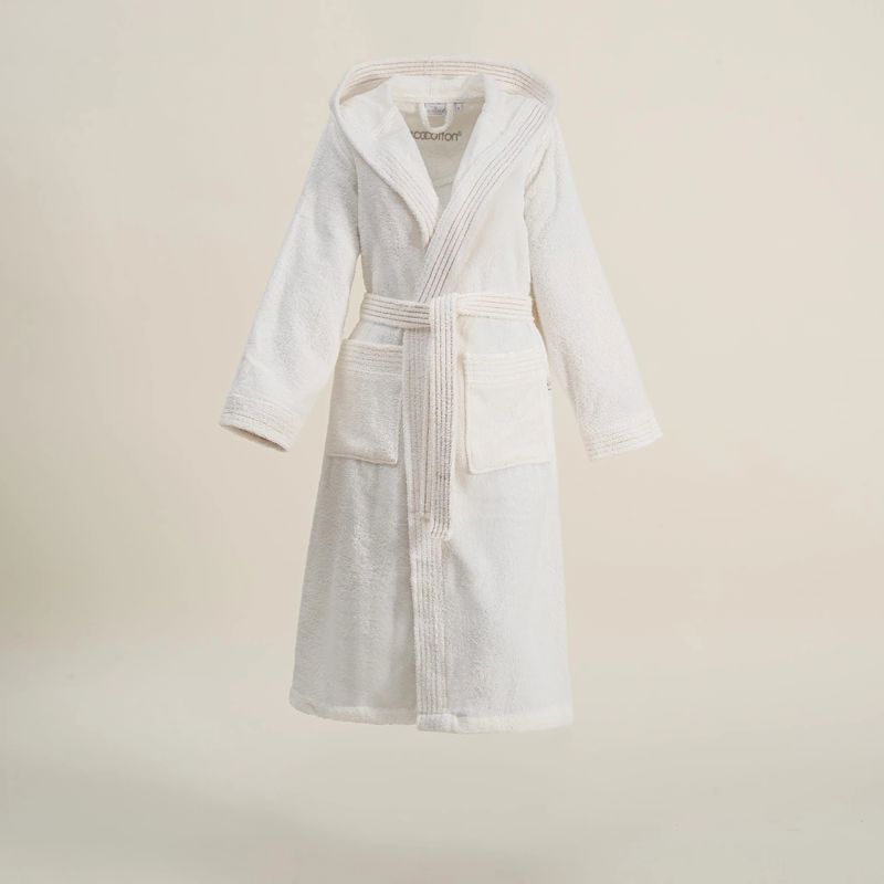 Ecocotton Ecosoft L Kadın Bornoz Armürlü Krem 