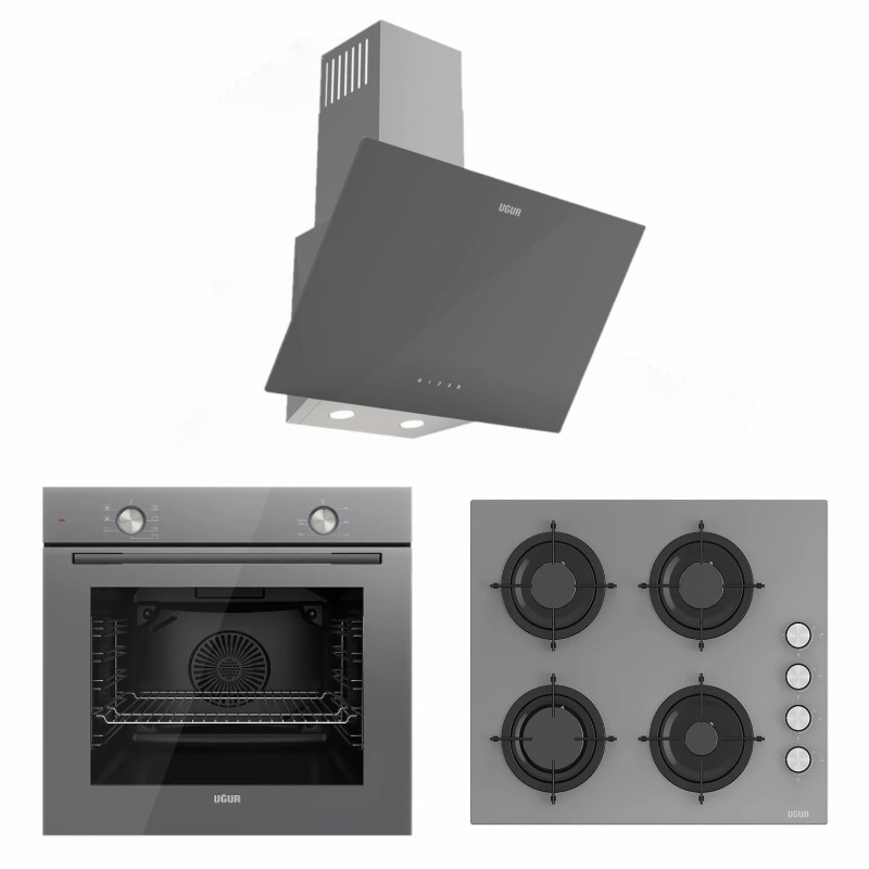 Uğur Gri Cam Ankastre Set (UAD 6011 GA3D - UAF 608 GCPET - UAO 6040W0 GCY CSR1) 