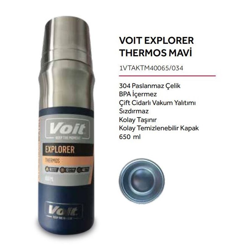 Voit Explorer Thermos Mavi 650ML 1VTAKTM40065/034 Voit Explorer Thermos Mavi 650ML 1VTAKTM40065/034