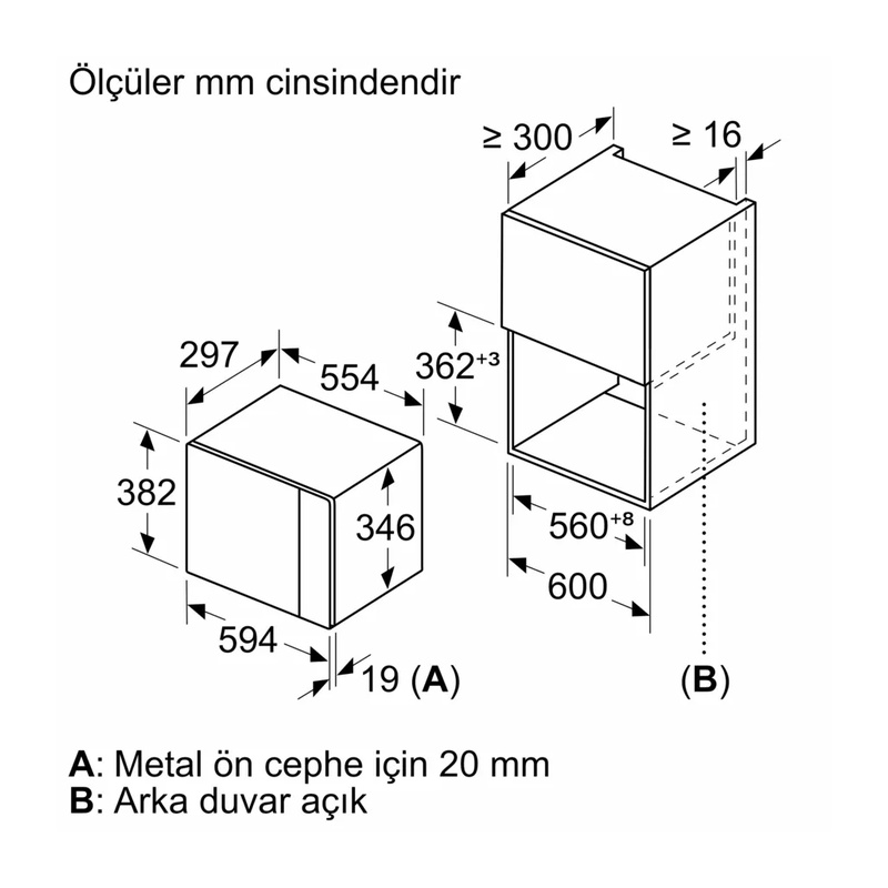 Bosch BFL524MH2 20 Lt. Black Inox Ankastre Mikrodalga Fırın Bosch BFL524MH2 20 Lt. Black Inox Ankastre Mikrodalga Fırın