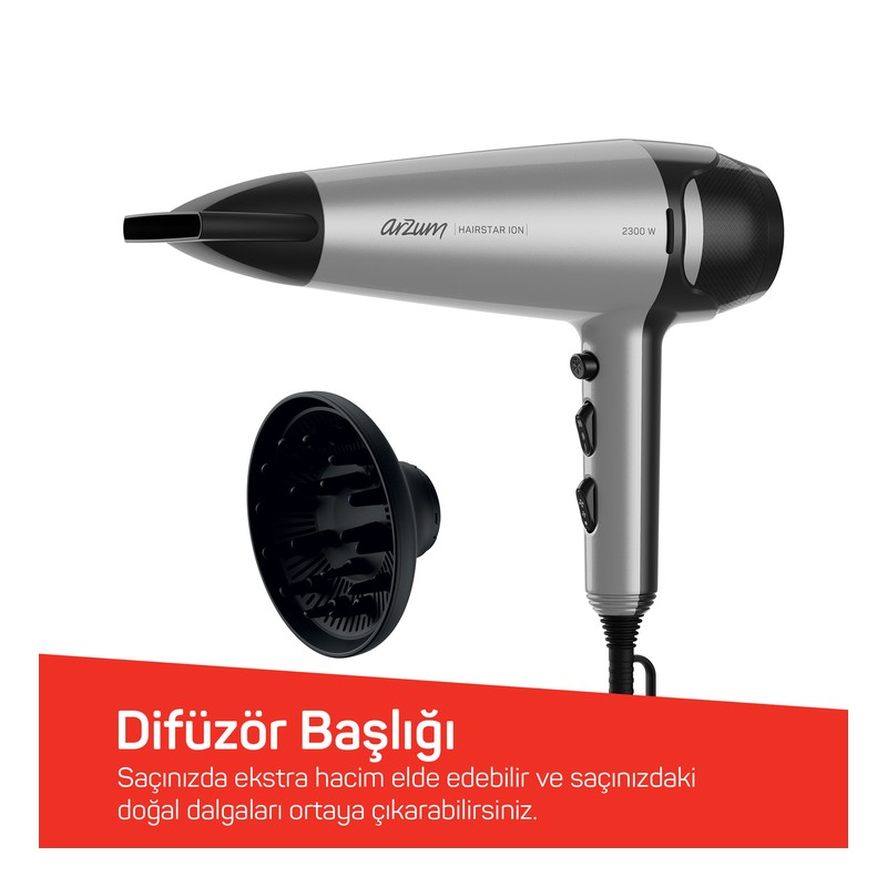Arzum AR5119-17 Hairstar Ion Gri Saç Kurutma Makinesi Arzum AR5119-17 Hairstar Ion Gri Saç Kurutma Makinesi